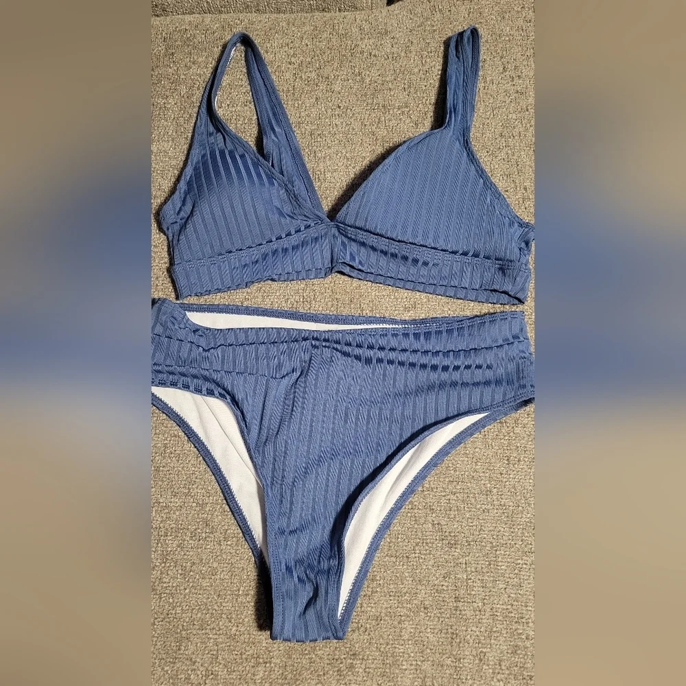 Women's Blue Ribbed Bikini Set